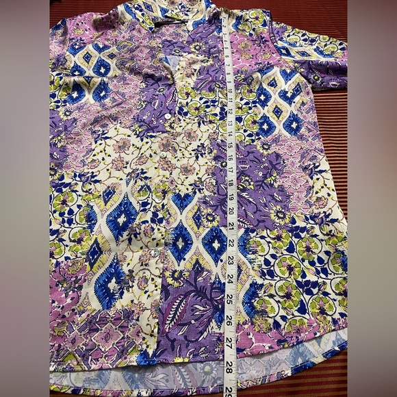 Susan Graver Colorful Patterned Button-Up Shirt size MP - Picture 6 of 8